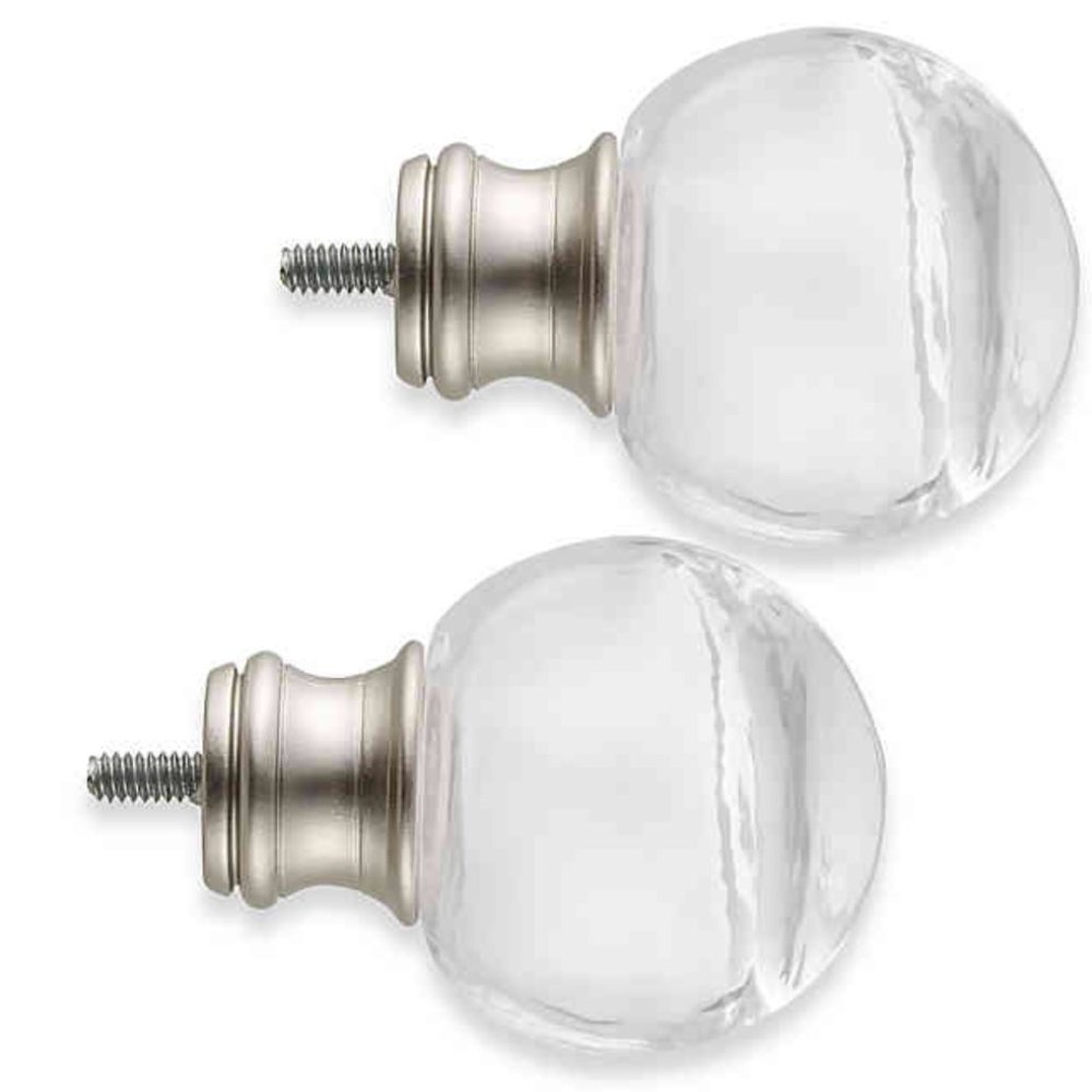 Cambria Clear Glass Ball Curtain Rod Finials NEW
